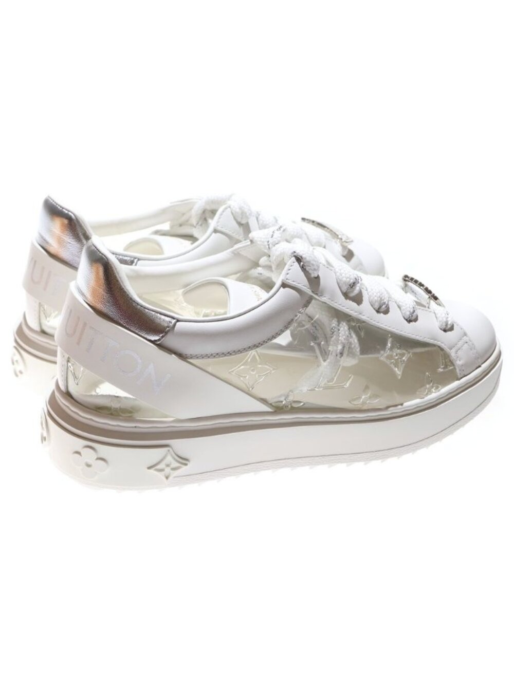 Louis Vuitton 22 SS Time Outline Monogram Clear Leather Lace-Up Low Cut Shoes - Picture 3 of 6